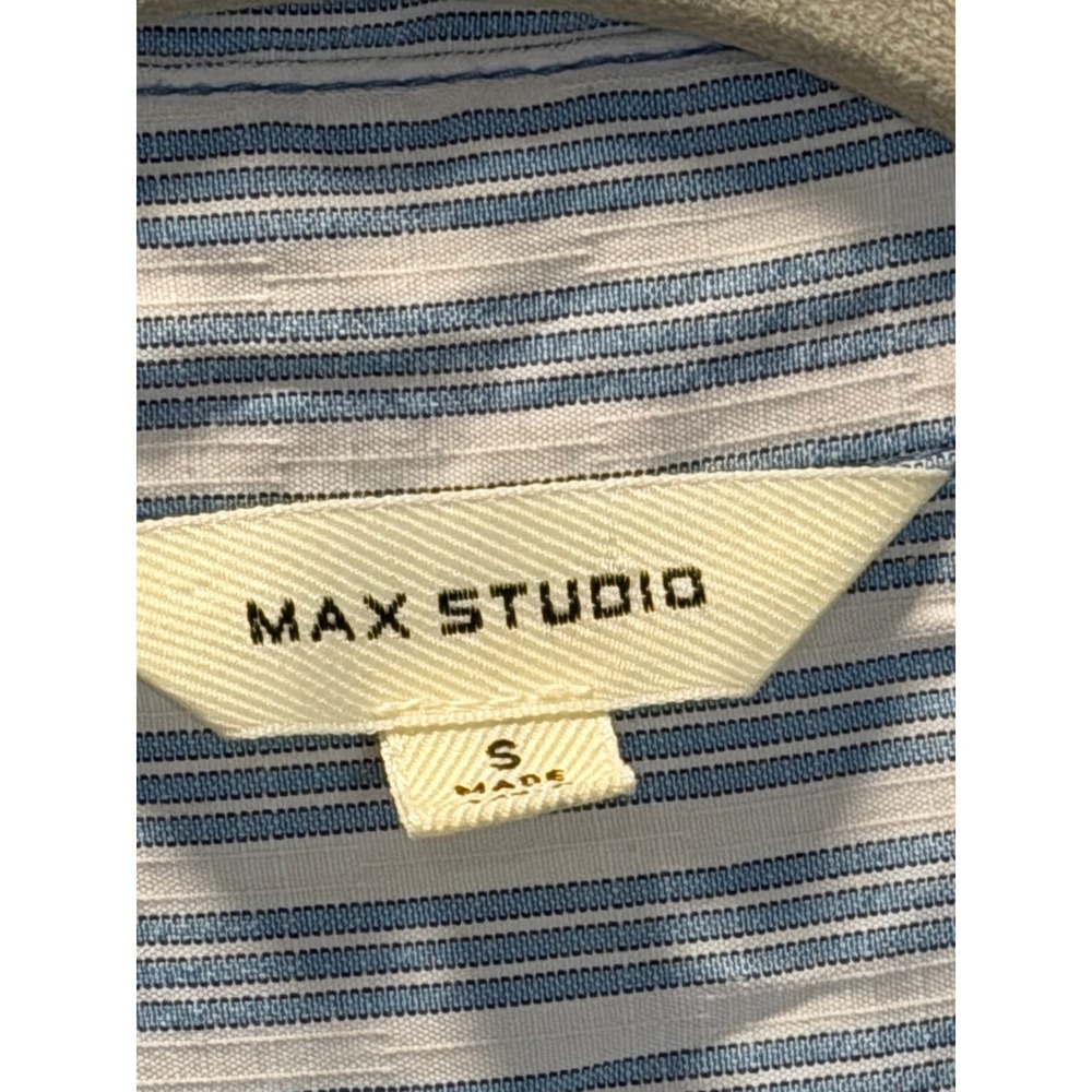 Max Studio Blue White Striped Midi Shirt Dress Short Sleeve Tiered Hem - Picture 2 of 6